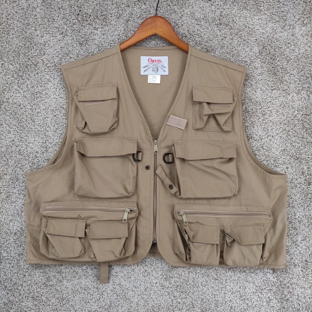 Orvis Fishing Vest Mens XXL 2XL Beige Multi Pockets Outdoor Fly Wading